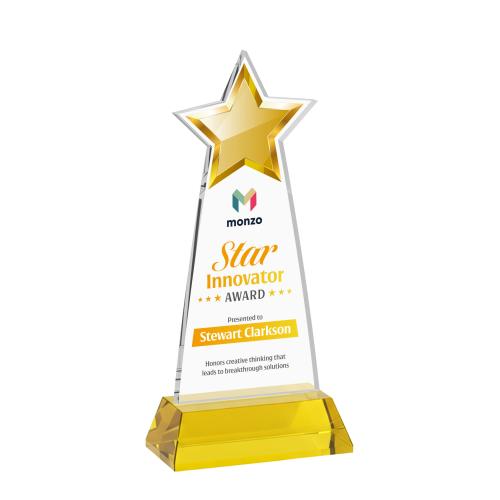 Awards and Trophies - Crystal Awards - Starlite Full Color Gold on Hartford Base Star Crystal Award