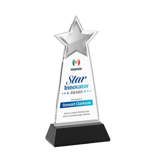 Awards and Trophies - Crystal Awards - Starlite Full Color Black on Hartford Base Star Crystal Award
