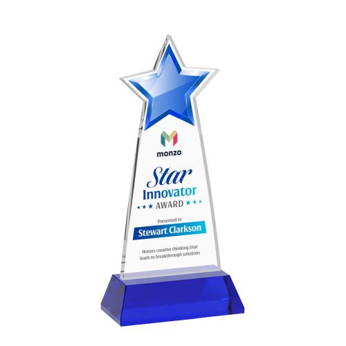 Awards and Trophies - Crystal Awards - Starlite Full Color Blue on Hartford Base Star Crystal Award
