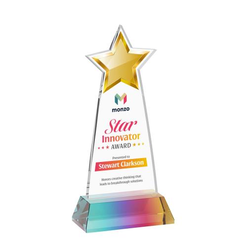Awards and Trophies - Crystal Awards - Starlite Full Color Prismatic on Hartford Base Star Crystal Award