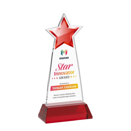 Awards and Trophies - Crystal Awards - Starlite Full Color Red on Hartford Base Star Crystal Award