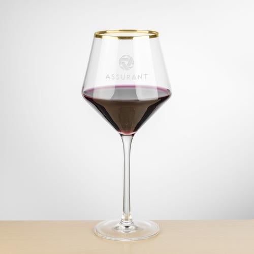 Corporate Gifts - Barware - Wine Glasses - Tucson Gold Rim Burgundy Wine -  Deep Etch