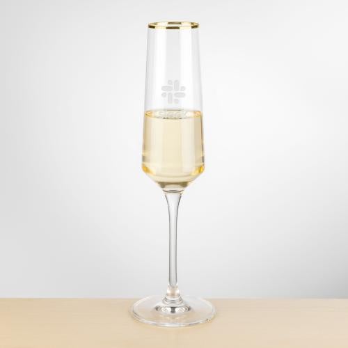 Corporate Gifts - Barware - Champagne Flutes - Tucson Gold Rim Flute - Deep Etch
