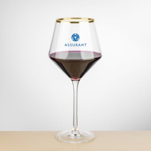 Corporate Gifts - Barware - Wine Glasses - Tucson Gold Rim Burgundy Wine - Imprinted