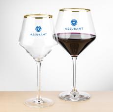 Tucson Gold Rim Burgundy Wine - Imprinted - Barware