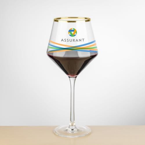 Corporate Gifts - Barware - Wine Glasses - Tucson Gold Rim Burgundy Wine - Full Color