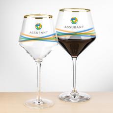 Tucson Gold Rim Burgundy Wine - Full Color - Wine Glasses