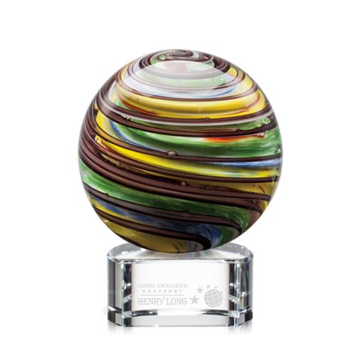 Awards and Trophies - Crystal Awards - Glass Awards - Art Glass Awards - Lunar Globe on Paragon Base Glass Award