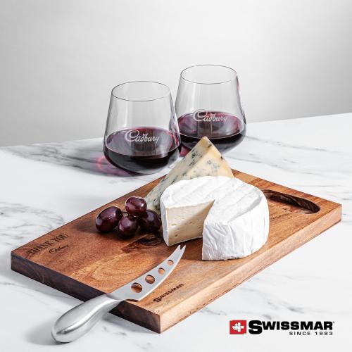 Corporate Gifts - Barware - Gift Sets - Swissmar&reg; Acacia Board & 2 Breckland Stemless Wine
