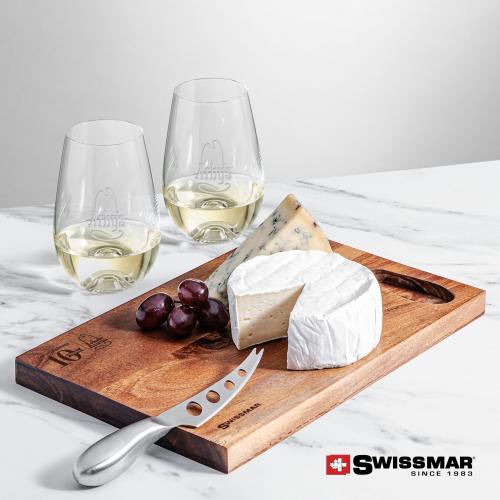 Corporate Gifts - Barware - Gift Sets - Swissmar&reg; Acacia Board & 2 Boston Stemless Wine