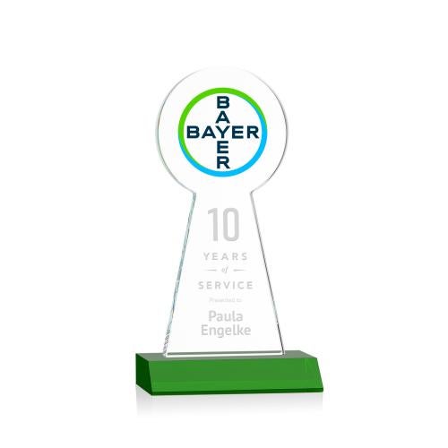 Awards and Trophies - Crystal Awards - Laidlaw Full Color/Etch Green Unique Crystal Award