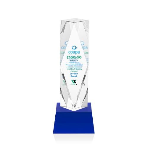 Awards and Trophies - Crystal Awards - Toscana Full Color Blue on Base Towers Crystal Award