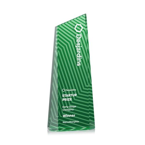 Awards and Trophies - Crystal Awards - Hallandale Full Color Green Towers Crystal Award