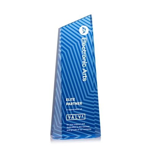 Awards and Trophies - Crystal Awards - Hallandale Full Color Blue Towers Crystal Award