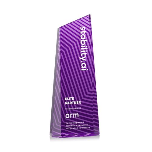 Awards and Trophies - Crystal Awards - Hallandale Full Color Purple Towers Crystal Award