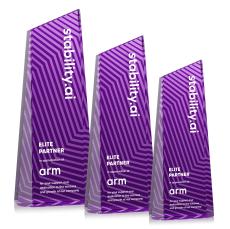 Hallandale Full Color Purple Towers Crystal Award - Awards and Trophies