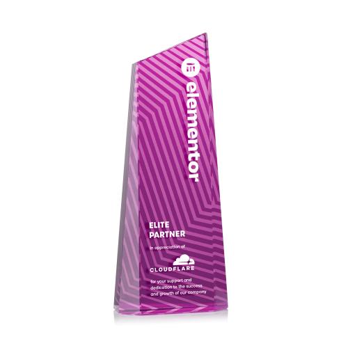 Awards and Trophies - Crystal Awards - Hallandale Full Color Pink Towers Crystal Award