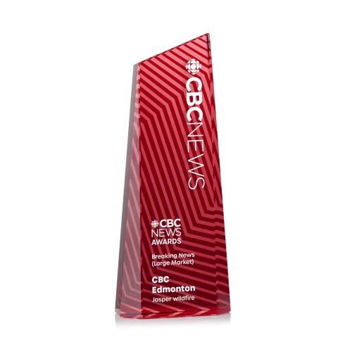 Awards and Trophies - Crystal Awards - Hallandale Full Color Red Towers Crystal Award