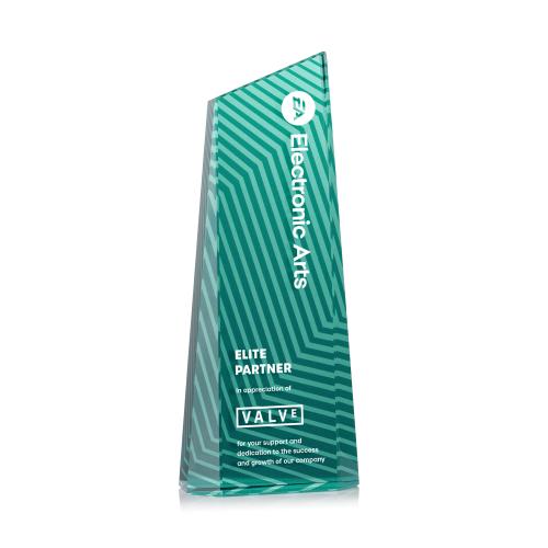 Awards and Trophies - Crystal Awards - Hallandale Full Color Teal Towers Crystal Award