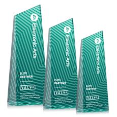 Hallandale Full Color Teal Towers Crystal Award - Awards and Trophies