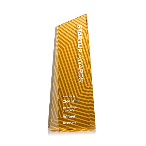 Awards and Trophies - Crystal Awards - Hallandale Full Color Yellow Towers Crystal Award