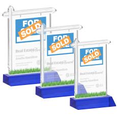 Real Estate Blue Unique Crystal Award - Awards and Trophies