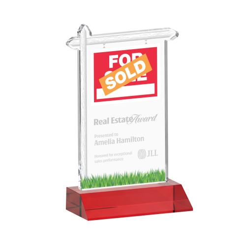 Awards and Trophies - Crystal Awards - Real Estate Red Unique Crystal Award