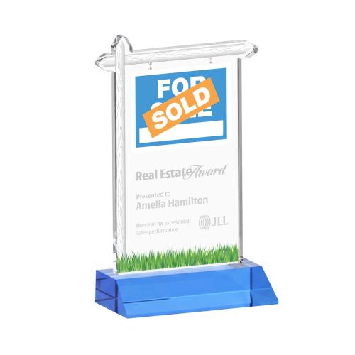 Awards and Trophies - Crystal Awards - Real Estate Sky Blue Unique Crystal Award