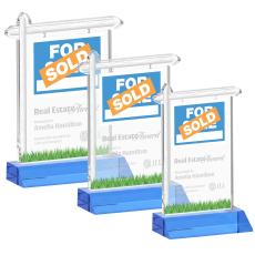 Real Estate Sky Blue Unique Crystal Award - Awards and Trophies