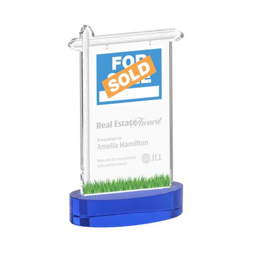 Awards and Trophies - Crystal Awards - Real Estate Blue on Alberton Base Unique Crystal Award