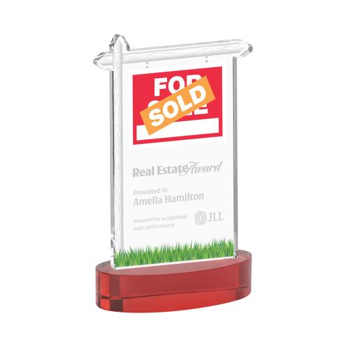 Awards and Trophies - Crystal Awards - Real Estate Red on Alberton Base Unique Crystal Award