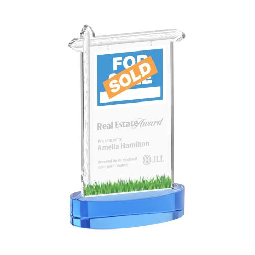Awards and Trophies - Crystal Awards - Real Estate Sky Blue on Alberton Base Unique Crystal Award