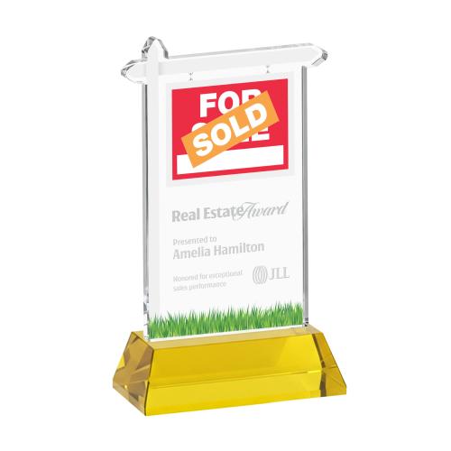 Awards and Trophies - Crystal Awards - Real Estate Gold on Hartford Base Unique Crystal Award