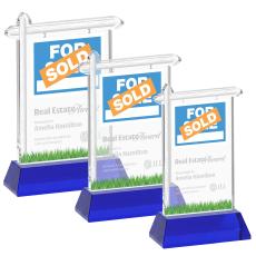 Real Estate Blue on Hartford Base Unique Crystal Award - Colored Crystal Awards