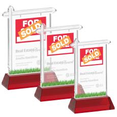 Real Estate Red on Hartford Base Unique Crystal Award - Colored Crystal Awards