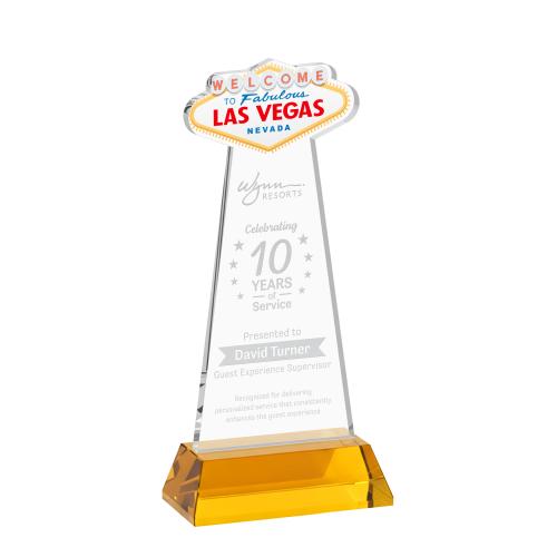 Awards and Trophies - Crystal Awards - Las Vegas Amber on Hartford Base Unique Crystal Award