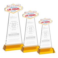 Las Vegas Amber on Hartford Base Unique Crystal Award - Awards and Trophies