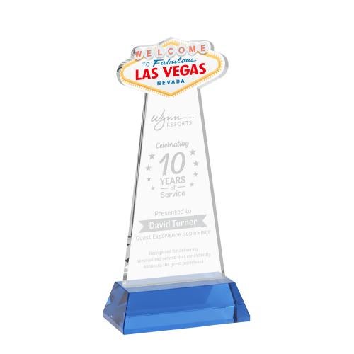 Awards and Trophies - Crystal Awards - Las Vegas Sky Blue on Hartford Base Unique Crystal Award