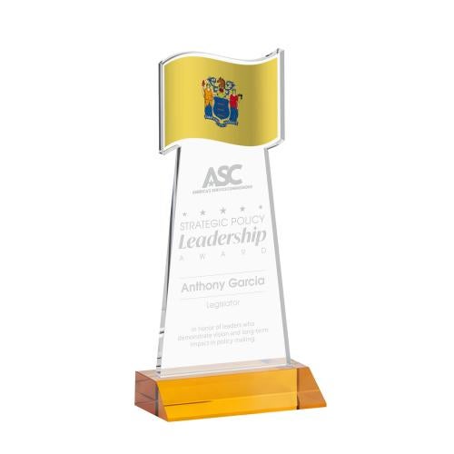 Awards and Trophies - Crystal Awards - Flag Amber Unique Crystal Award