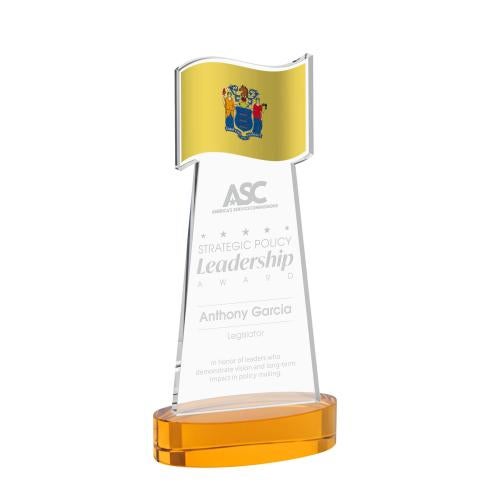 Awards and Trophies - Crystal Awards - Flag Amber on Alberton Base Unique Crystal Award