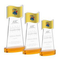 Flag Amber on Alberton Base Unique Crystal Award - Unique Awards