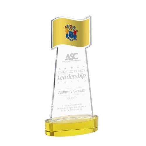 Awards and Trophies - Crystal Awards - Flag Gold on Alberton Base Unique Crystal Award