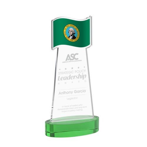 Awards and Trophies - Crystal Awards - Flag Green on Alberton Base Unique Crystal Award