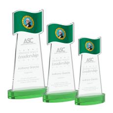 Flag Green on Alberton Base Unique Crystal Award - Colored Crystal Awards