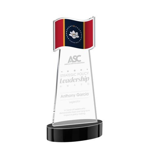 Awards and Trophies - Crystal Awards - Flag Black on Alberton Base Unique Crystal Award