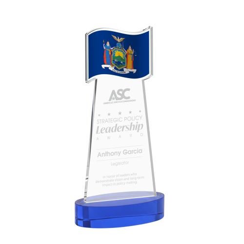 Awards and Trophies - Crystal Awards - Flag Blue on Alberton Base Unique Crystal Award
