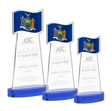 Flag Blue on Alberton Base Unique Crystal Award - Colored Crystal Awards