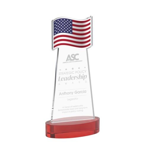 Awards and Trophies - Crystal Awards - Flag Red on Alberton Base Unique Crystal Award
