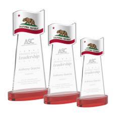 Flag Red on Alberton Base Unique Crystal Award - Colored Crystal Awards