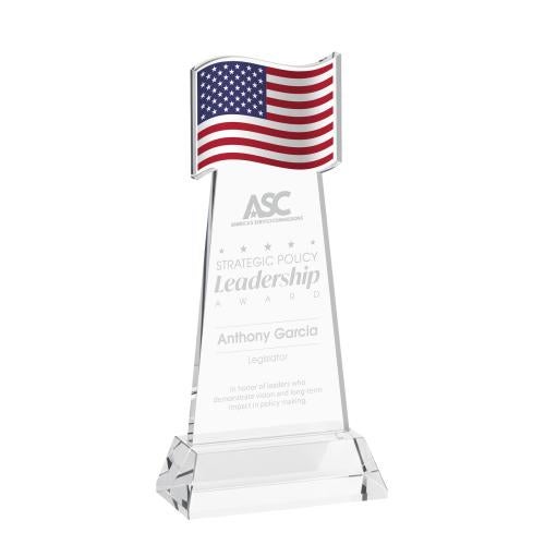 Awards and Trophies - Crystal Awards - Flag Clear on Hartford Base Unique Crystal Award